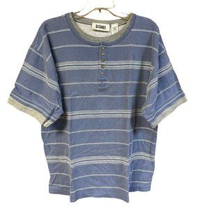 Vintage Gitano Blue White Stripe Gray Cotton Polo Shirt Mens Size L 90s Casual